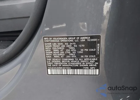 2021 Volkswagen Atlas Cross Sport 2.0T Se W/Technology z USA, uszkodzony, nr VIN 1V2JC2CA0MC201024